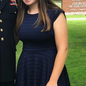 Navy Blue Cutout Skater Dress